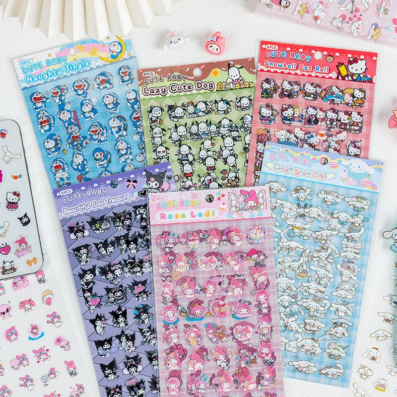 4PCS Cute Hello Kitty Sanrio Waterproof Manual Sticker Pack for Kids Cute DIY Stickers Cutting Film Manual Material Stickers