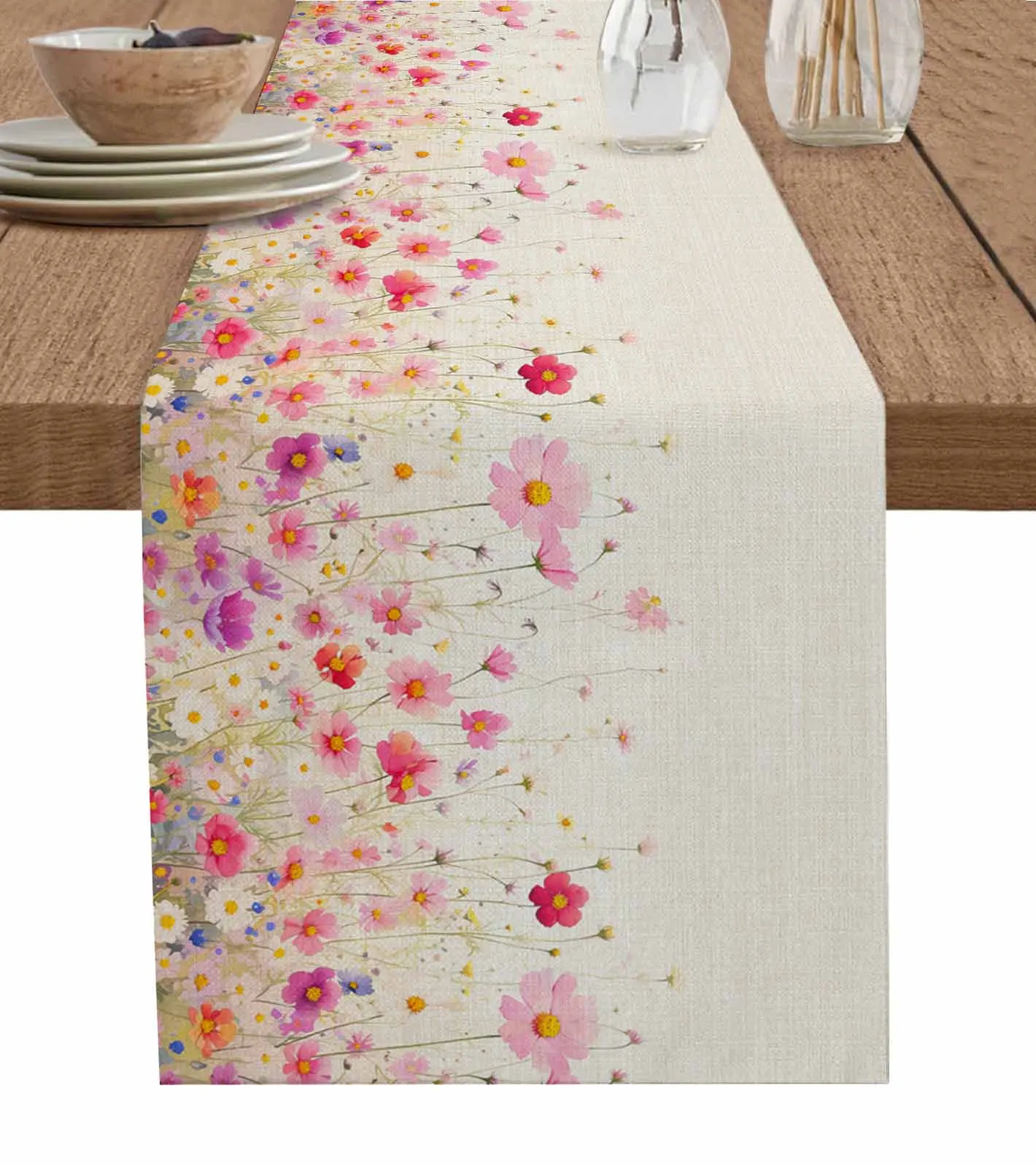 

Flowers Leaves Watercolor Table Runner Wedding Decor Table Runner Holiday Dining Table Decor Linen Tablecloth