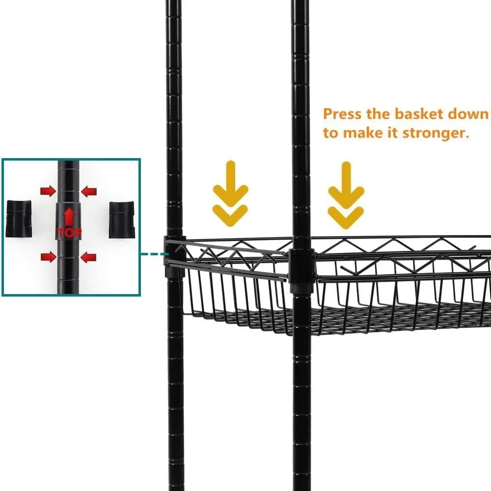 REGILLER 4-Tier Metal Wire Storage Shelving Rack with Baskets, Adjustable Corner Shelf Organizer for Laundry Bathroom Kitchen