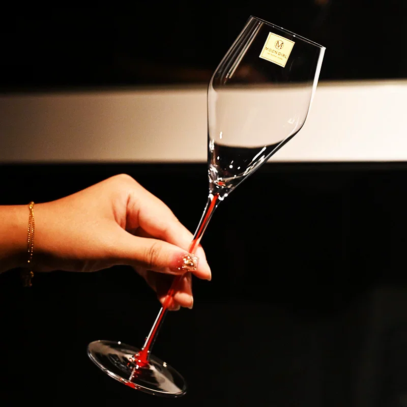 

2pcs PREMIUM High-End Crystal Glass Red Rod Champagne Wine Glass with High Foot for Cocktails - Premium Series