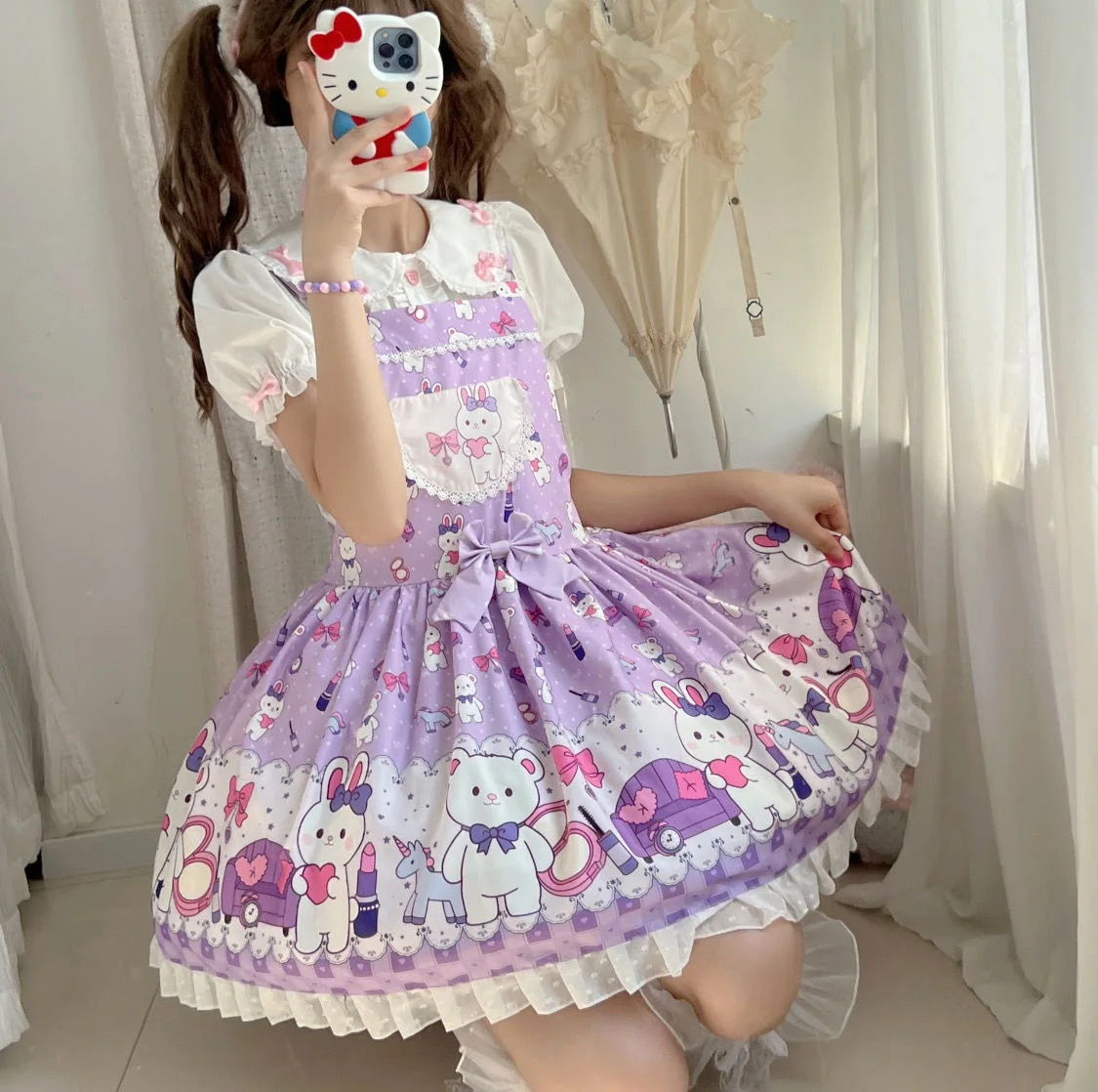 purple bunny dress 17" Lacey Bunny, purple dress