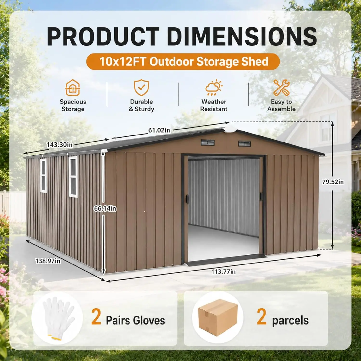 Metal Storage Shed 10x12FT Outdoor Backyard Patio Garden Tool House, Customized - view 2