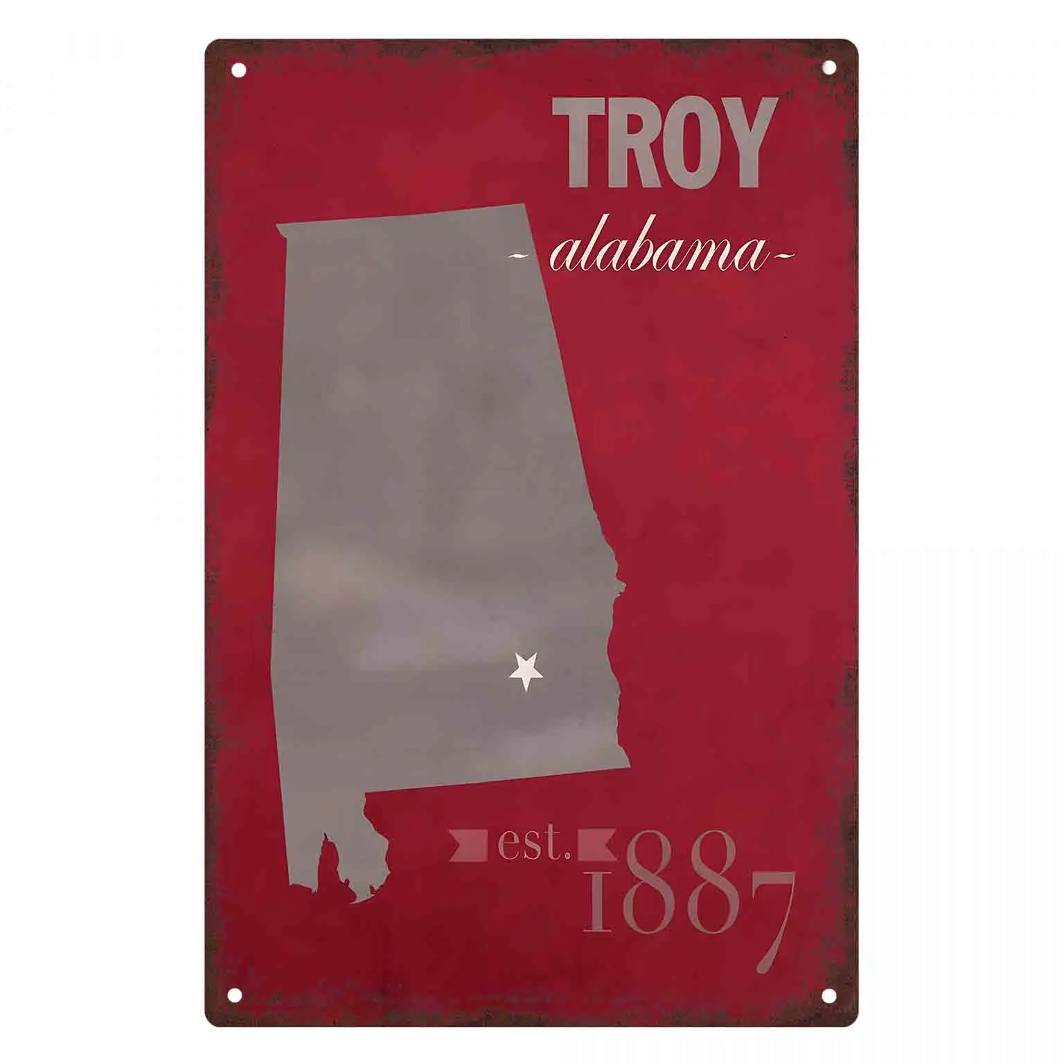 2D FLAT 1pc Troy Alabama Map Metal Wall Sign Decoration for Home Cafe Garage Bedroom Porch And Garden