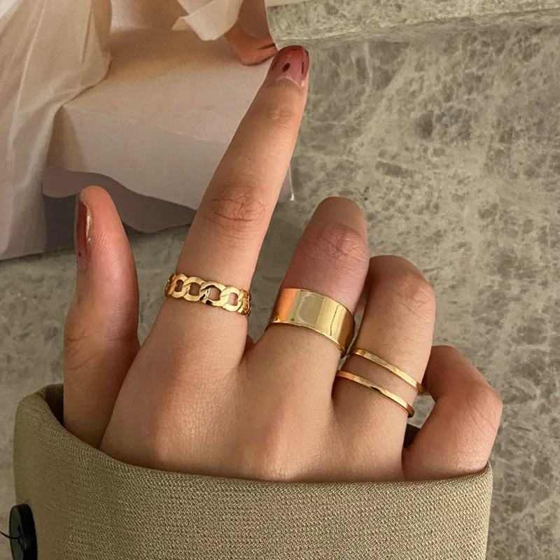 Women's Boho Gold Color Heart Rings Set
