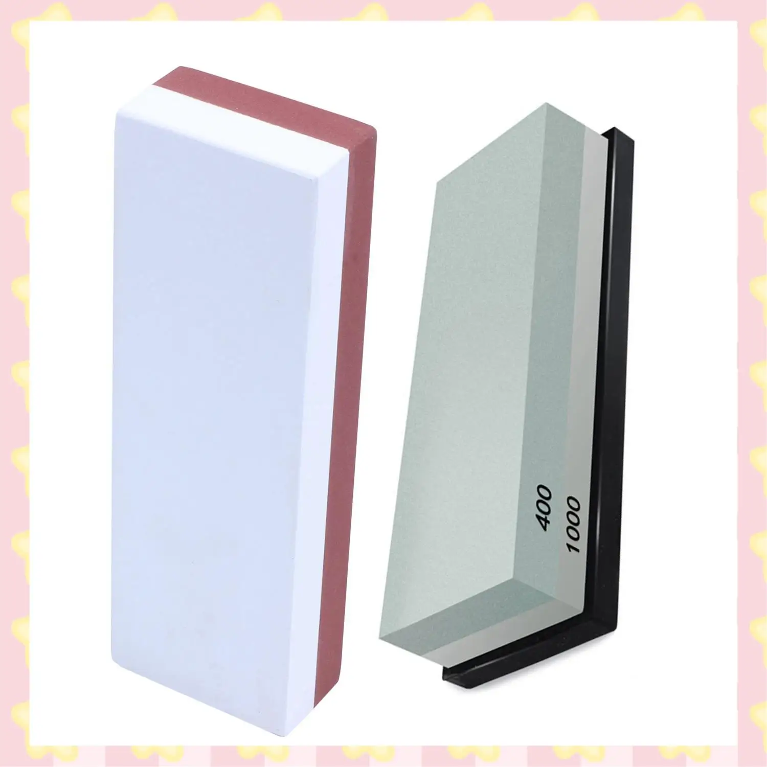 

AB51 2 шт. точильный камень, точильный камень 2-в-1, точильный камень, точилка для ножей, резиновый держатель в комплекте - зернистость 400/1000, 2000/60