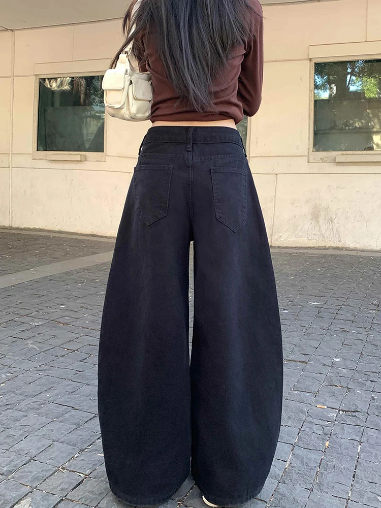 REDDACHiC novio negro Jeans mujeres Cleanfit cintura baja bigote lavado suelto pierna ancha barril pantalones Vintage Grunge ropa de calle
