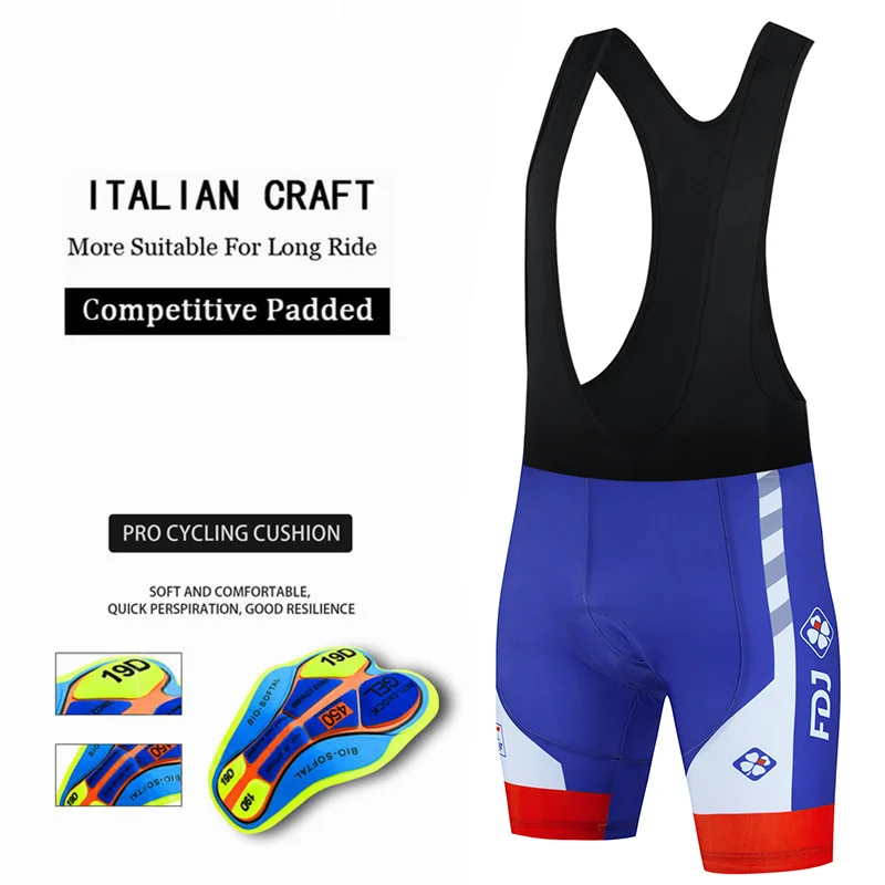 Groupama Fdj Team Blue Men\'s Cycling Bicycle Clothing, Bib Shorts with Gel Pad, 2024