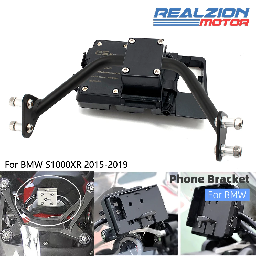 REALZION For BMW S1000XR 2015-2019 Motorcycle GPS Navigation Bracket Phone Holder Charger Combo Handlebar Support Mount