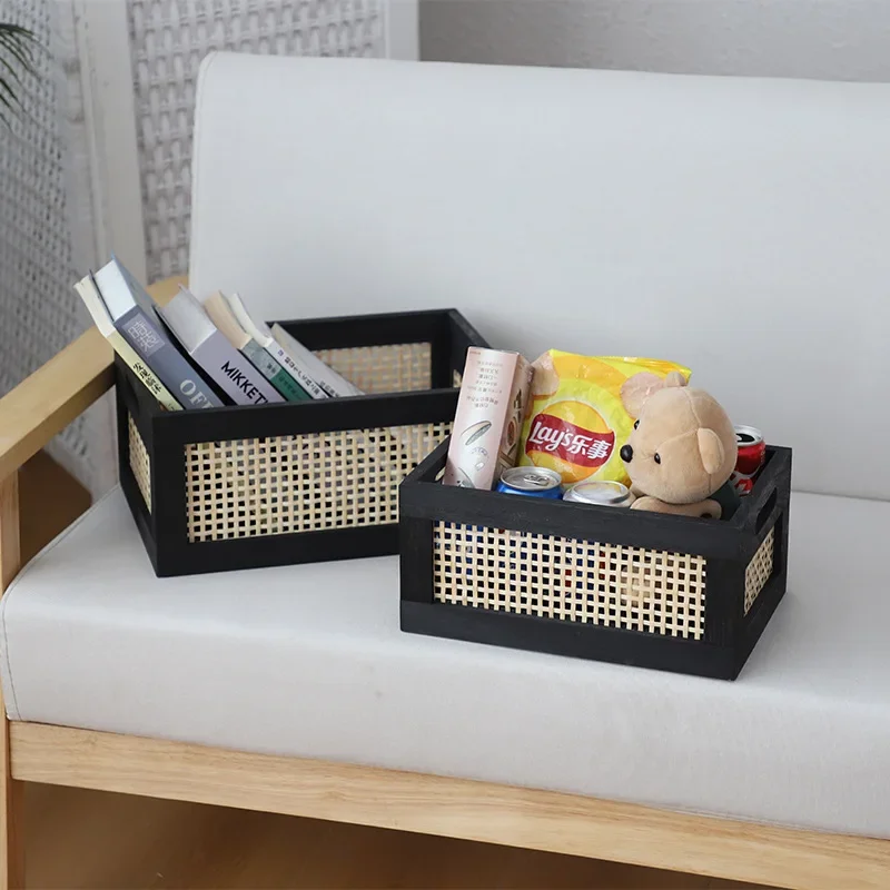 

Vintage Style Storage Basket Bamboo Woven Storage Box Desktop Toy Storage Box