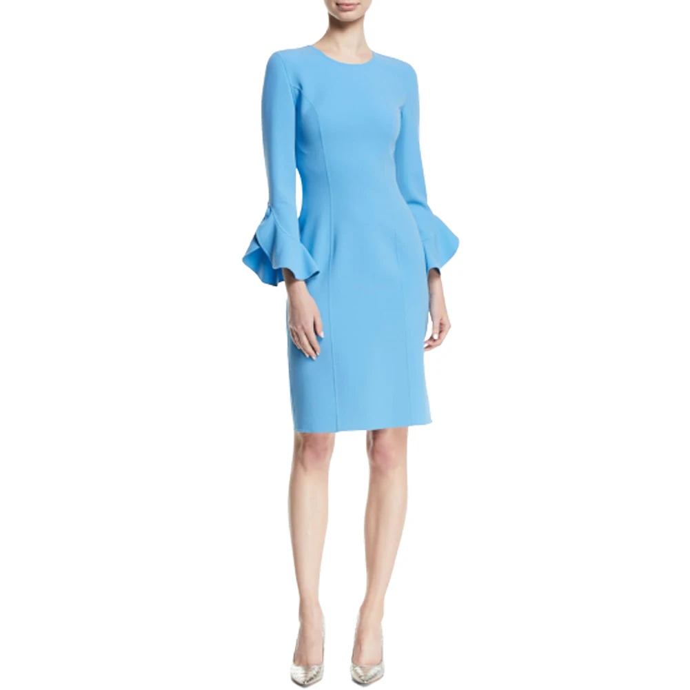 

Mother of the Bride Dress Elegant Sky Blue Dress with Flared Bell Sleeves Perfect for Daytime Events Weddings & Special Occasion