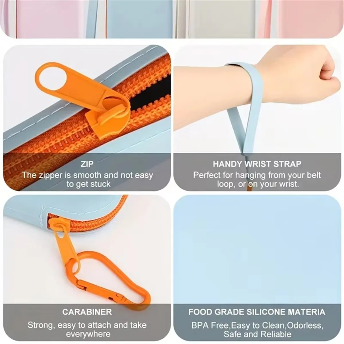 ABQR Portable Silicone Dog Treat Bag - Pet Snack Pouch for Training and Walking, for Outdoor Use Light Pink