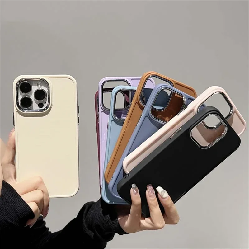 Electroplate Lens Bumber Phone Case For iPhone 15 14 13 12 11 Pro Max X XR XS Max 7 8 Plus SE Solid Color Silicon Back Cover