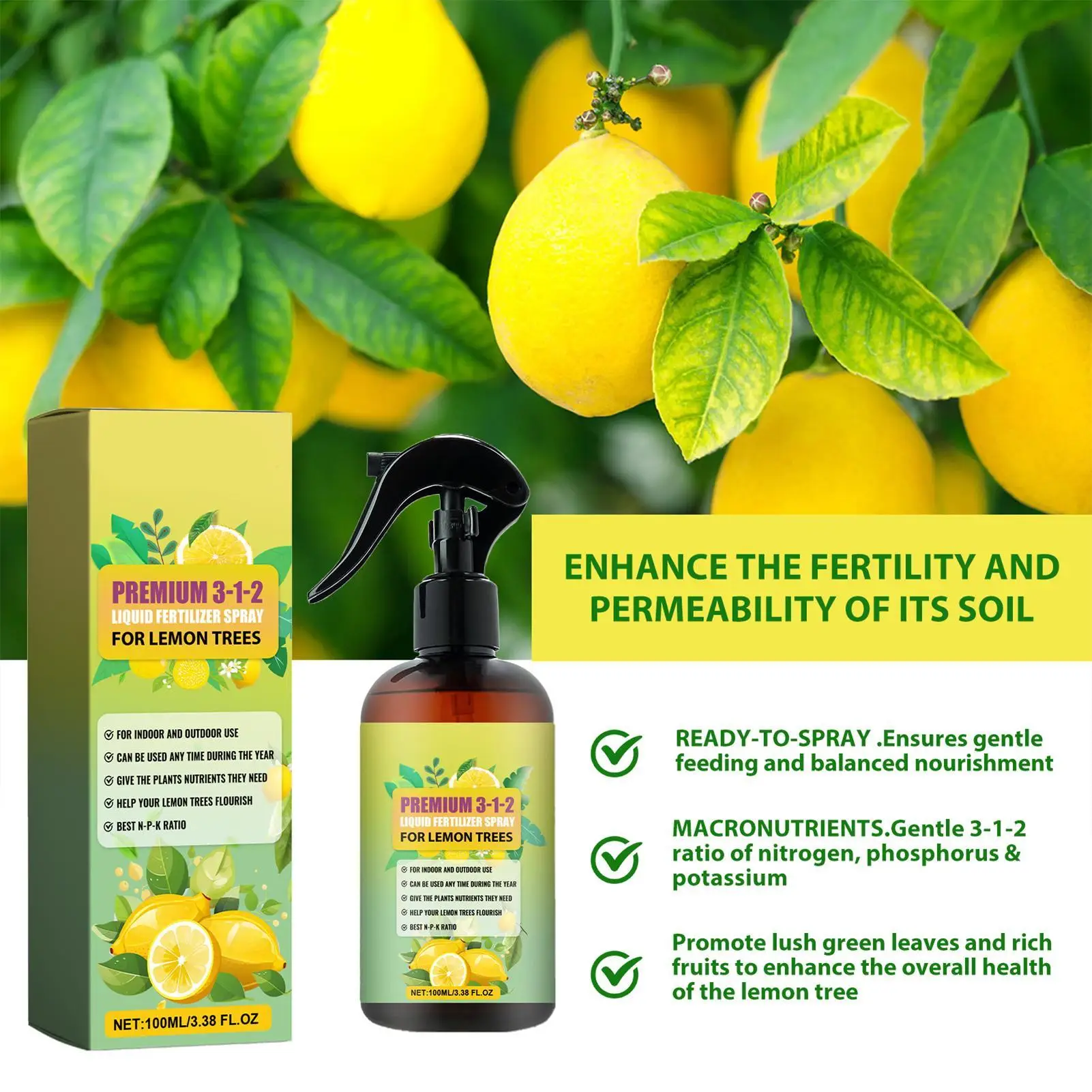 100ml Lemon Tree Fertilizer Leaf Growth Nutrient & Root Stimulator Plant Growth Promoter Seedling Booster Garden Food