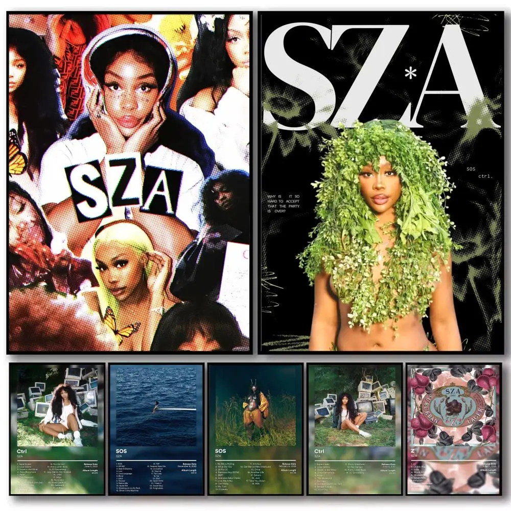 Pop Singer Music Album S-Sza Poster Decorative Stickers Wall Art Mural Photo Design for Home Living Room Hallway Decor Gift