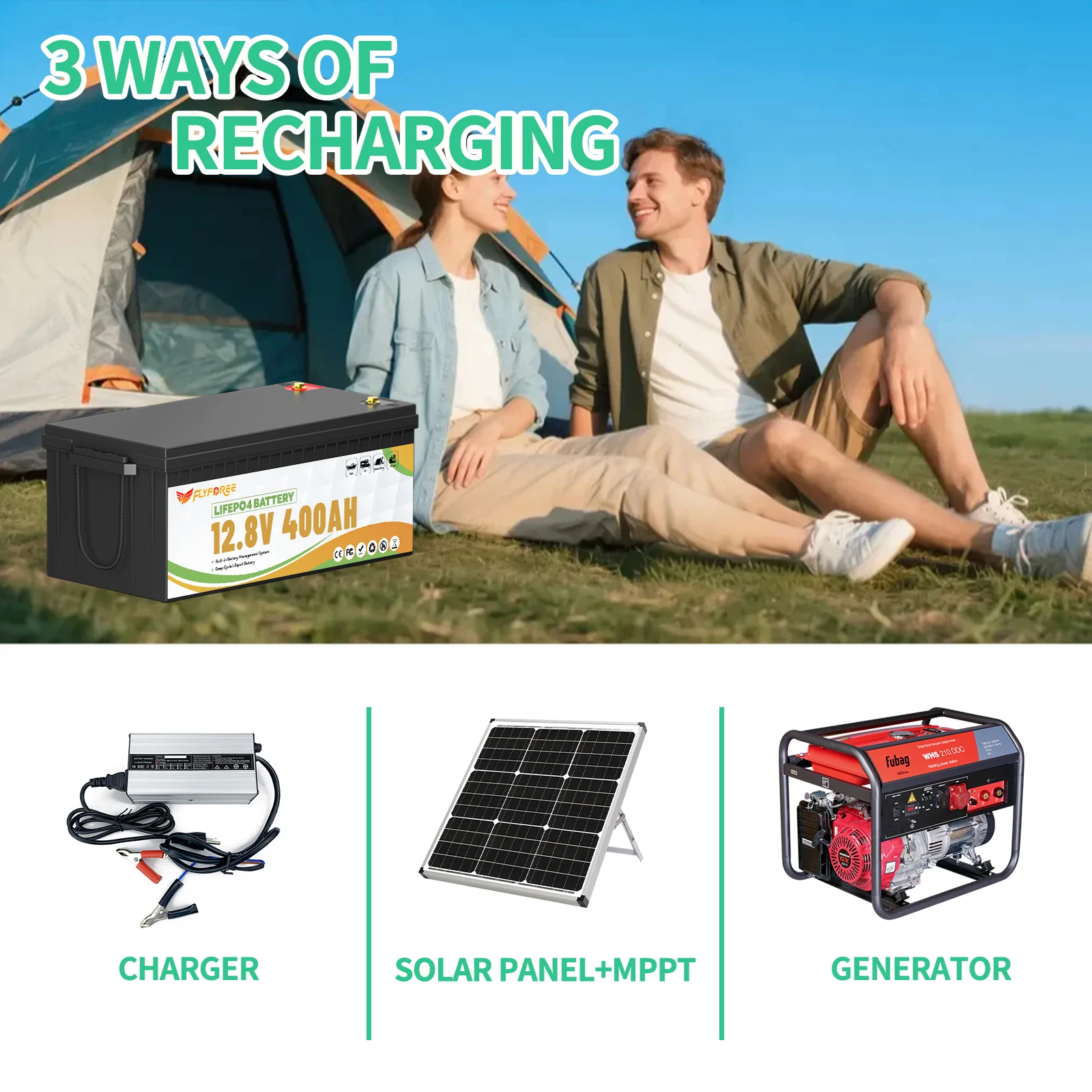 FLLYROWER 12V 400Ah LiFePO4 Lithium-Batteriepack mit BMS 200A für Heimenergiespeicher, Wohnmobil, Offroad, Outdoor, Trolling-Motor – Detail 14
