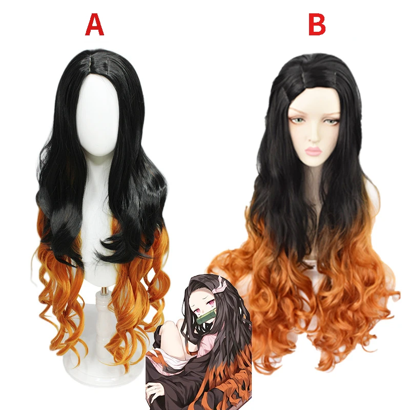 Peluca Nezuko Demon Slayer Kimetsu No Yaiba Nezuko Cosplay 90cm gradiente accesorios para el cabello largo Cosplay disfraz pelucas