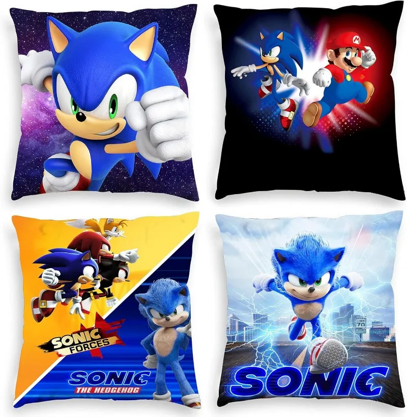 Bonamana Square Pillowcase Sonic Both Print Pillow Covers Set Closure Cartoon Gift for Car Decoration Living Room Home Decor