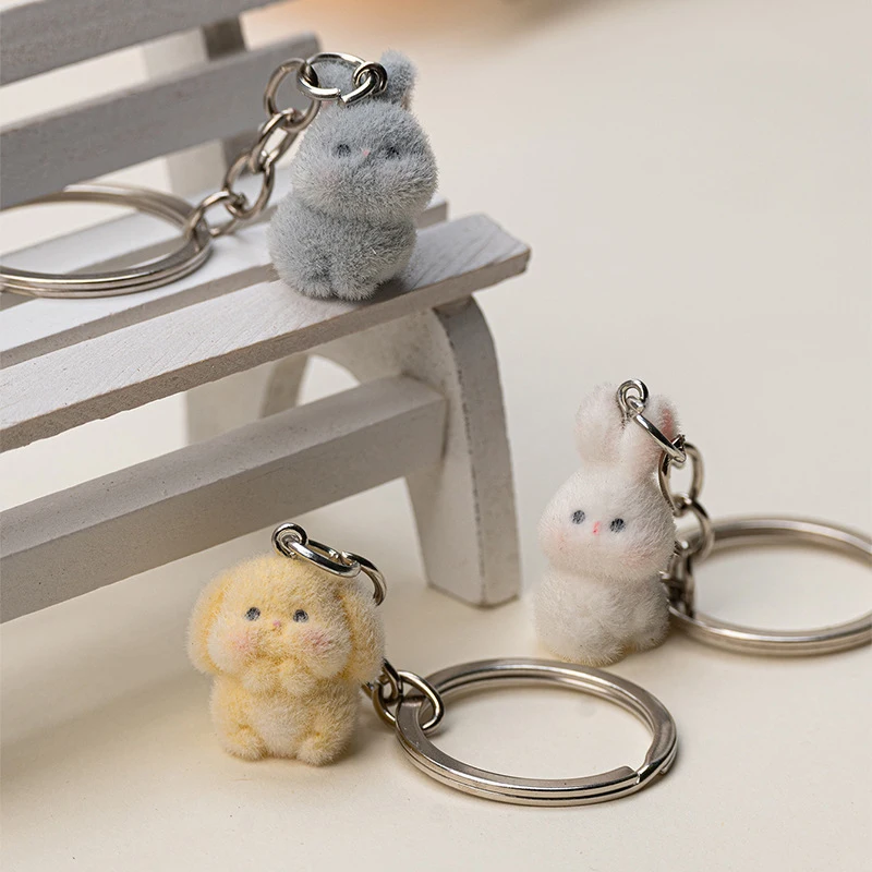 Resin Flocking Cute Three-dimensional Bunny Keychain Pendant, Car Keychain Pendant, Bag Pendant, Accessory Batch