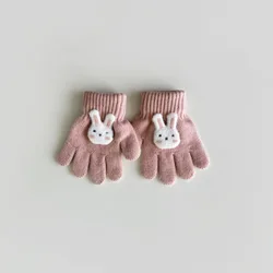 Cartoon Children's Gloves 3-6 Years Autumn and Winter Fashion Girls Boys Knitted Warm Five-finger Gloves Cute Rabbit  Wholesale