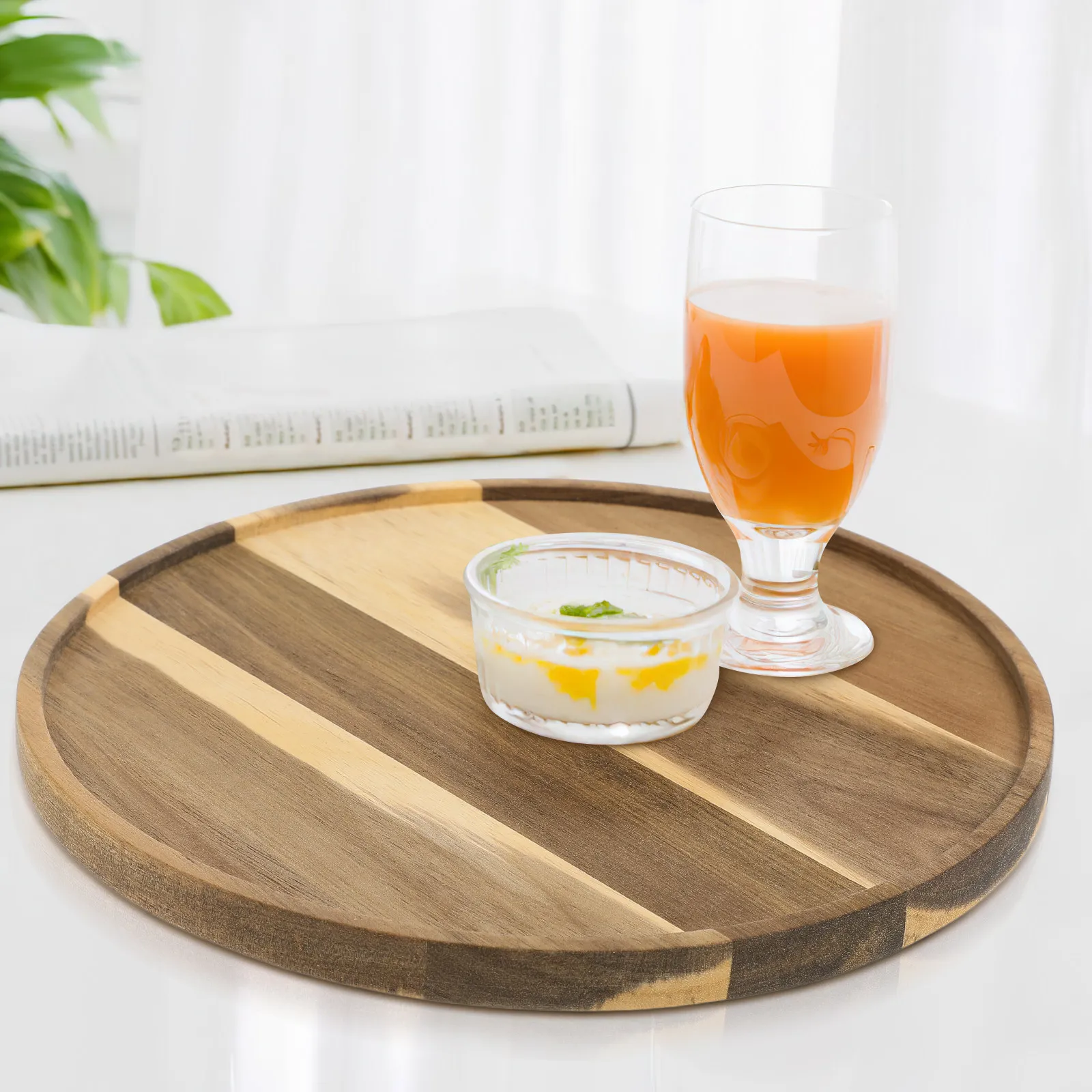 

Large Rotating Wood Tray Round Decorative Serving Tray for Breakfast Desserts Bread Kitchen Counter Bathroom Coffee Table