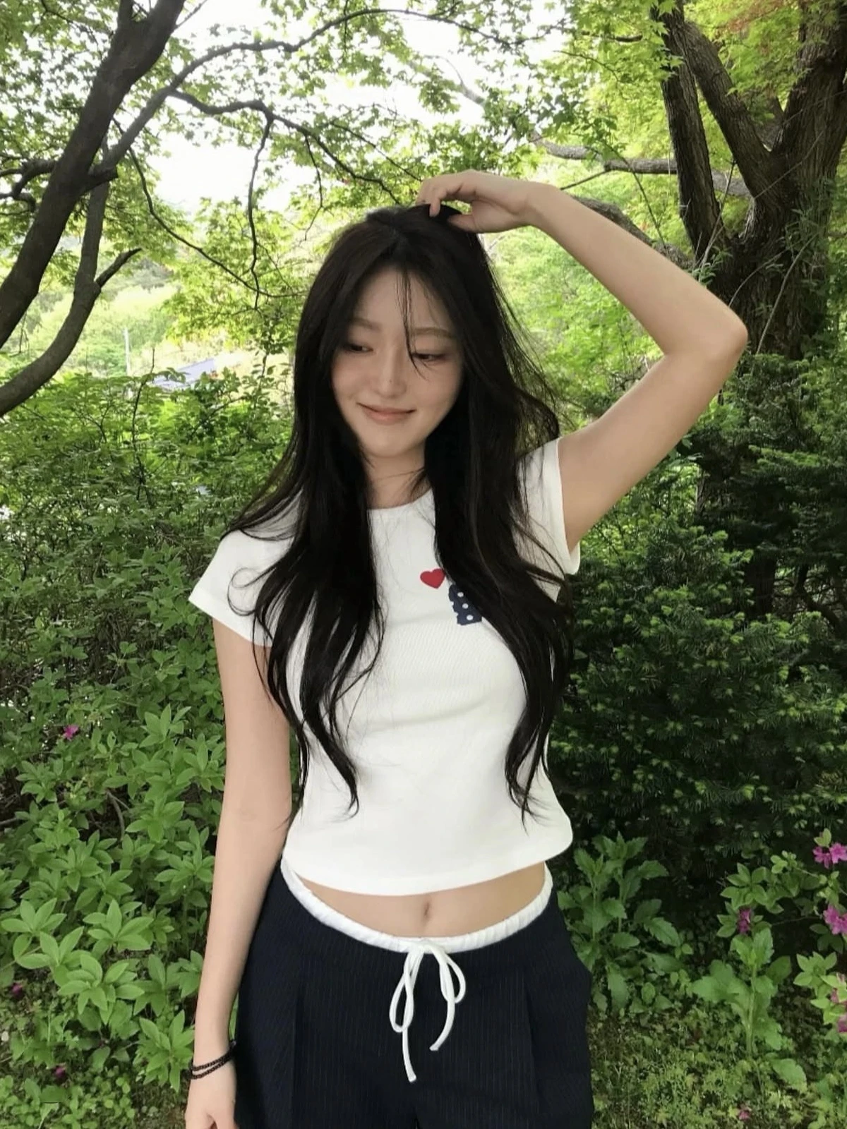 T-shirt ort Sve imprimé cœur à pois pour femmes, amincissant, mettant en valeur la taille, coréen Sle coton 00% été Faion