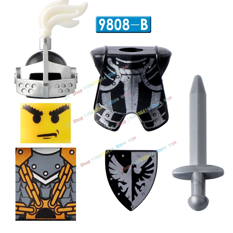 Sombra Medieval Leão Vermelho Branco Coroa, Cavaleiro Acessórios, Escudo Lança Armadura, Building Block, Action Figure Toy, AX9808, AX9809, AX9810