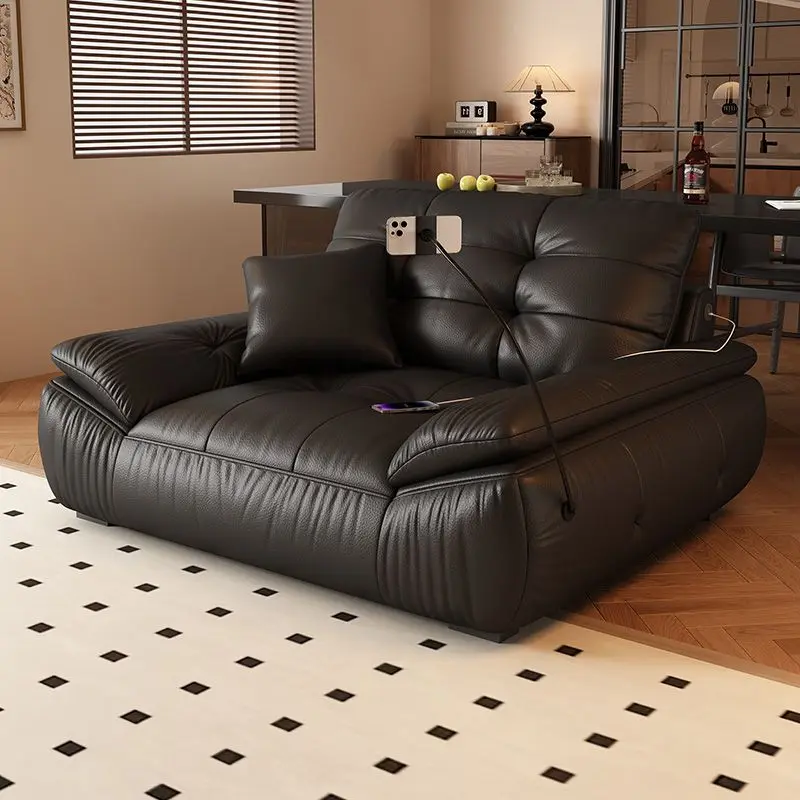 

Leather sofa small apartment sailing cloud light luxury straight row cowhide sofa