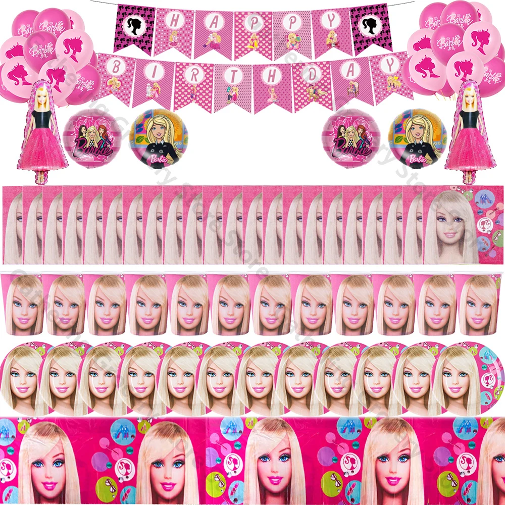 

Pink Barbie Kid Party Supplies Girl Princess Birthday Family Scene Layout Wedding Anniversary Party Decoration Baby Shower Gifts