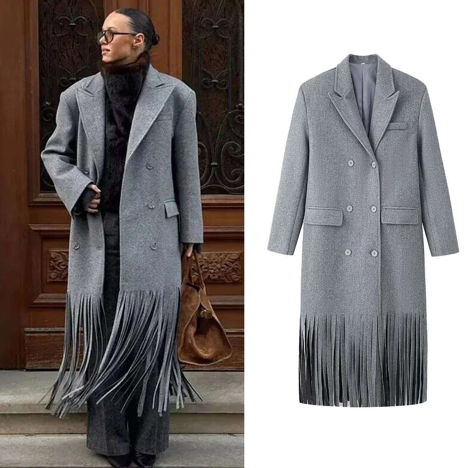 Cappotto di lana da donna autunno inverno elegante nappa femminile solido manica lunga bavero bottone giacche lunghe Lady Fashion Street Outwear