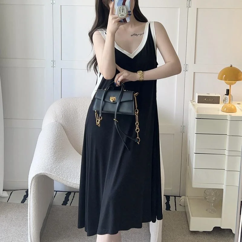 

plus Size 300 Pou Women's Svel V-Ne Long Thin Home Dr Summer Comfortable A-Line Skirt Suitable for Outdoor Wear