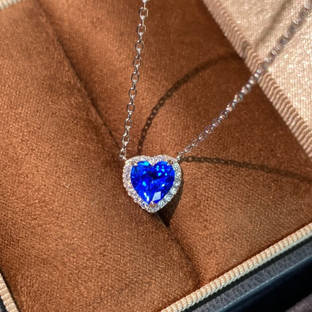 14K Weißgold Laborgezüchtete Kobalt-Spinell-Halskette für Damen 1Ct 6,5mm Herzform Zarte Schlüsselbein-Halskette – Detail 5