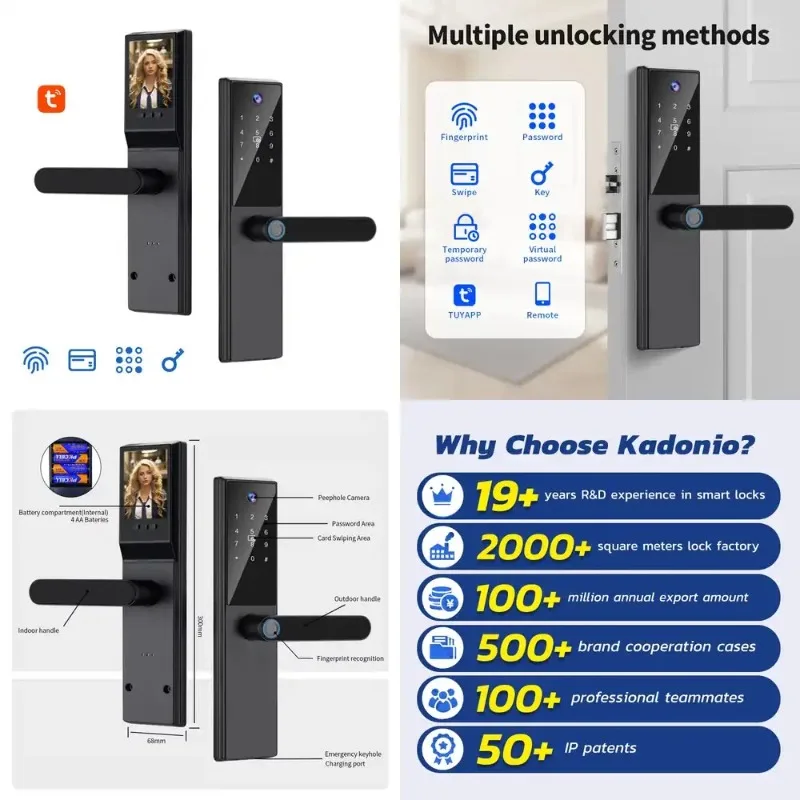 Kadonio Rfid Keyless Fingerprint Door Lock Digital Password for Apartment Mobile APP Smart Lock Wifi Room Lock