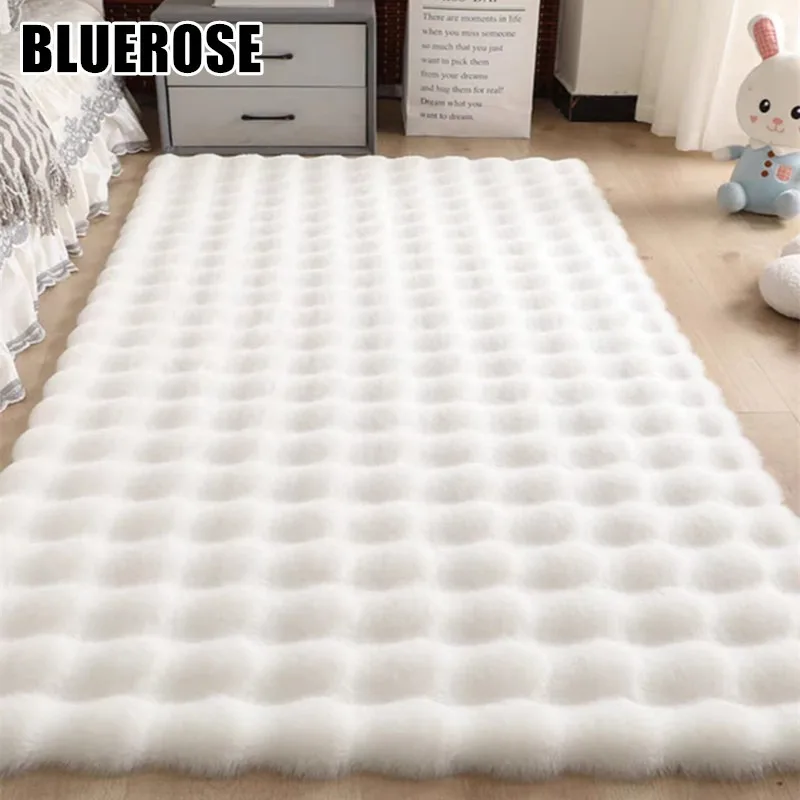 

Nordic Faux Rabbit Hair Bubble Velvet Carpet Imitation Fur Round Area Rug Bedside Plush Soft Floor Mat Sofa Couch Fluffy Cushion