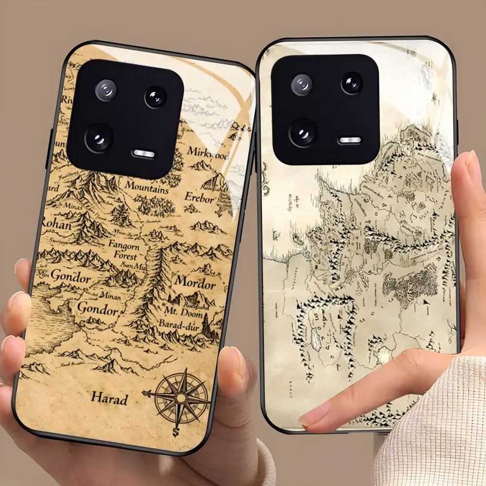 L-Lord Of The Rings Map-P Logo Handyhülle für Xiaomi 15 14 13 12 Mi 11 X T Ultra Pro Lite 5G Schwarze Glasabdeckung