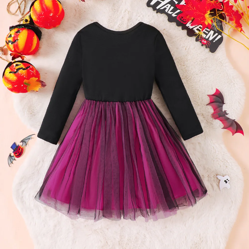 2026 Baby Girls' Spring Autumn Halloween Dress Kids Girls Costume Round Neck Long Sleeve Mesh Dress For Parties Children Outfits