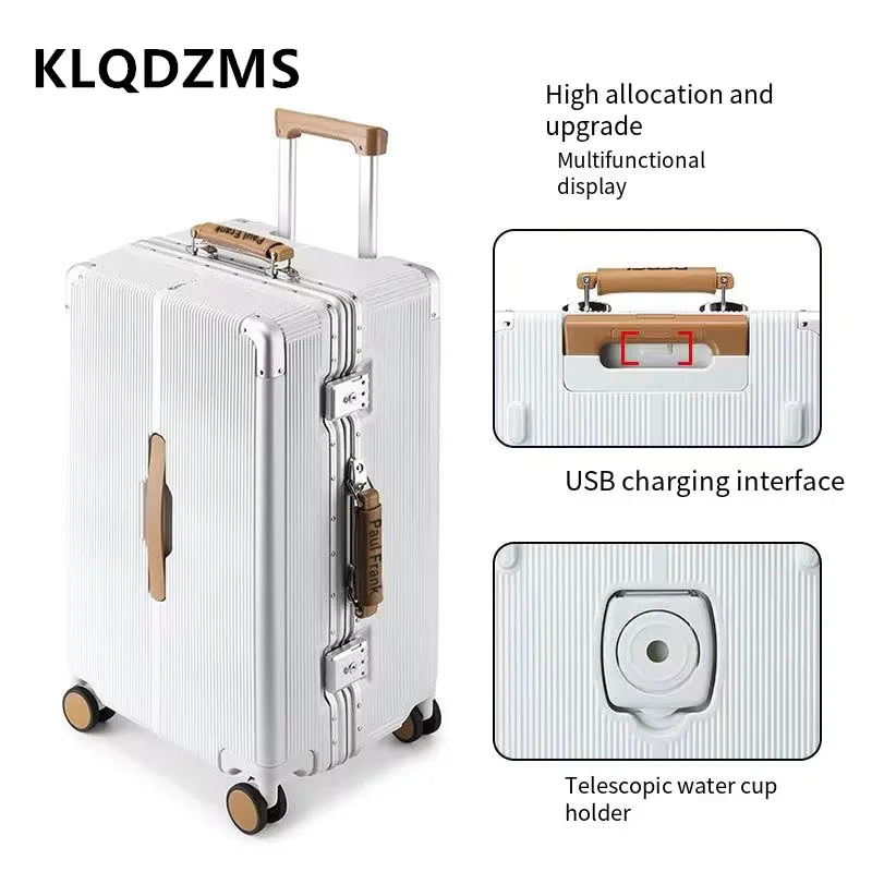 KLQDZMS PC Suitcase Thickened Zipper Boarding Box Aluminum Frame Trolley Case 20“24”26\