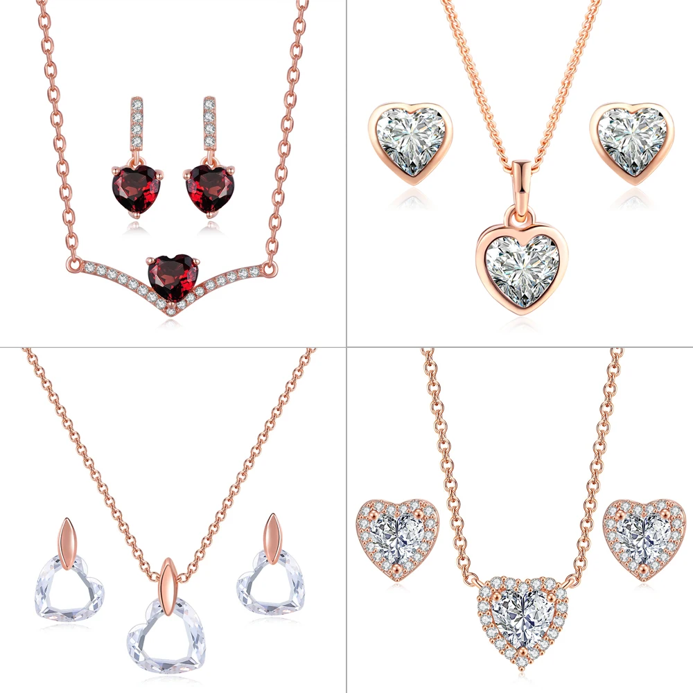 ZHOUYANG Jewelry Sets For Women Trendy Red Love Heart Crystal Necklace Earring Engagement Silver Color Fashion Jewelry KAS075