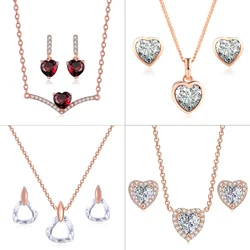 ZHOUYANG Jewelry Sets For Women Trendy Red Love Heart Crystal Necklace Earring Engagement Silver Color Fashion Jewelry KAS075