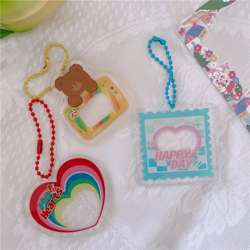 Cute Photo Frame Key Chain TransparentArcylic Pendant Decorative Idol Photocard Backpack Keyring Gift School Stationery
