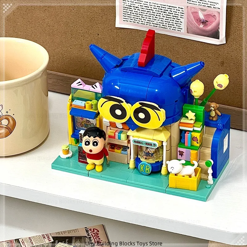 Crayon Shin-chan Assembled Building Blocks Creative Street Scene Kinetic Superman Toy Model Ornaments Children's Holiday Gift