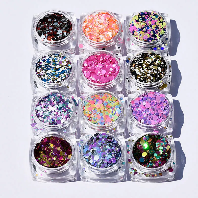 

12Jars Holographic Nail Glitter Sequins Flakes Mixed Round Shape Holo Nail Paillette Glitter Slices Hologram Design For Nail Art