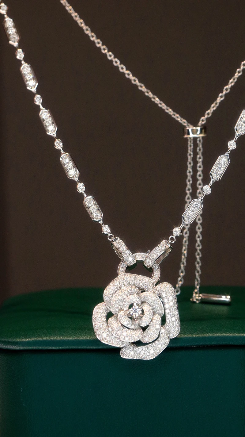 LUOWEND 100% 18K عقد ذهب أبيض فاخر النمط الكلاسيكي 2.0 قيراط قلادة الماس الطبيعي الحقيقي للنساء مجوهرات الحفلات العالية