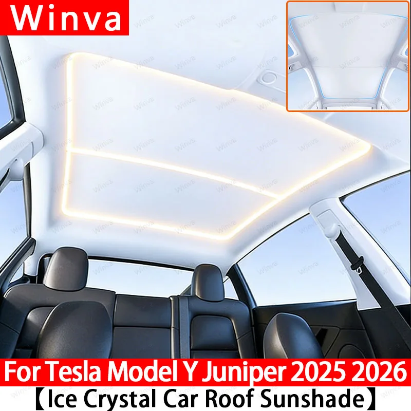 

For Tesla Model Y Juniper 2025 2026 Sunroof Ice Cloth Buckle Ice Crystal Car Roof SunShade Glass Roof Skylight Accessories
