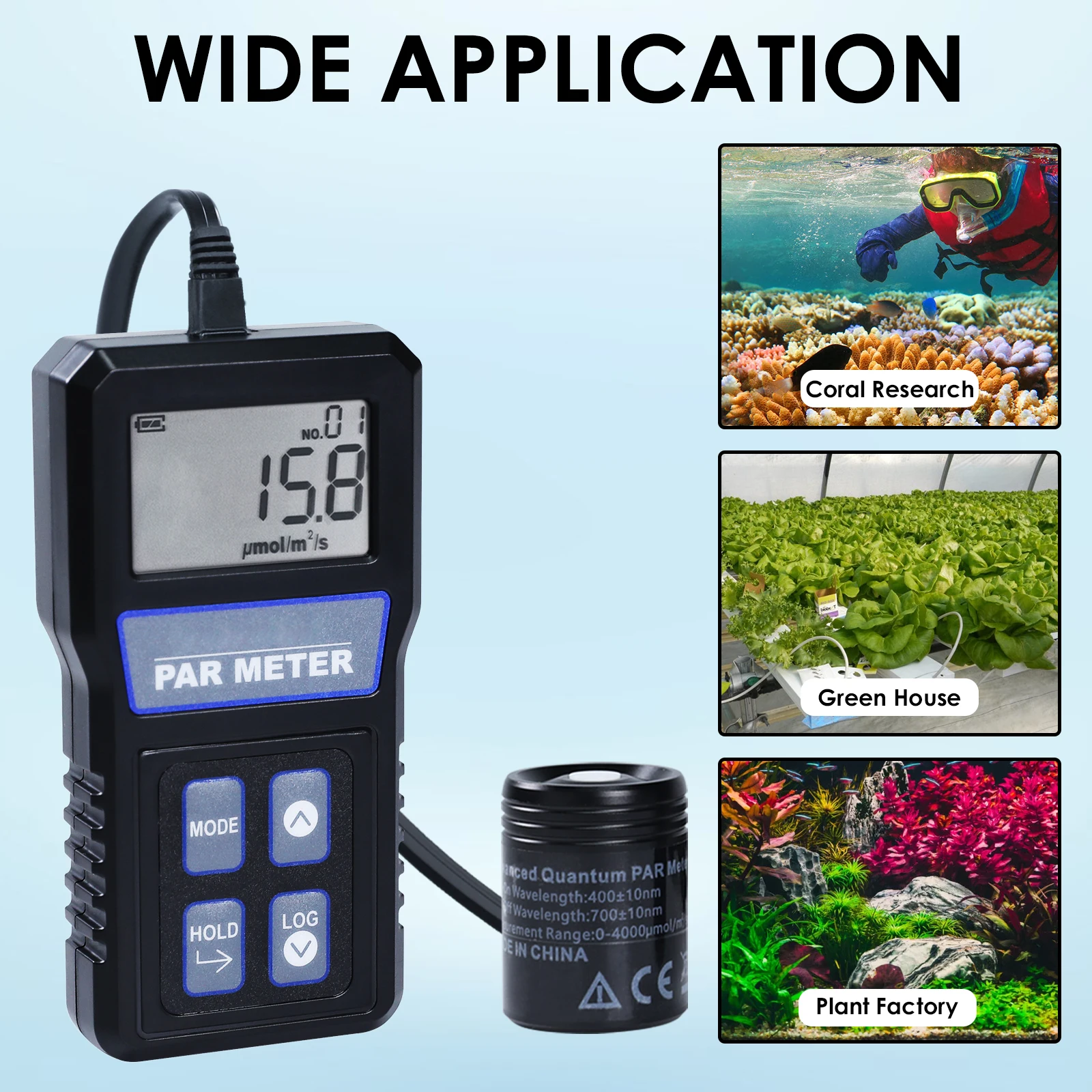 PAR 414 IP68 Waterproof Sensor Digital Quantum Full-Spectrum Reef Tank PAR Meter PPFD Tester For Plants Garden Farm Hydroponics