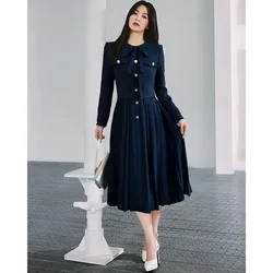 Women Dress 2024 Autumn Women Casual Long Sleeves O Neck Patchwork Elegant Work Office Dresses NP2019W