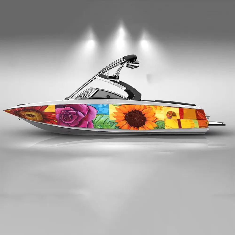 Sunflowers Roses Colorful Flower Field Charming Boat Sticker Vinyl Ship Pontoon Deck Boat Fishing Decorative Pontoon Boats Decal