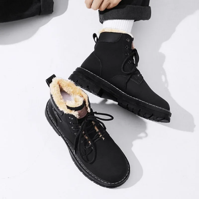 

Зимняя обувь Мужские теплые морозостойкие зимние ботинки на шнуровке для мужчин Высокие модные удобные повседневные толстые плюшевые новые флисовые бренды