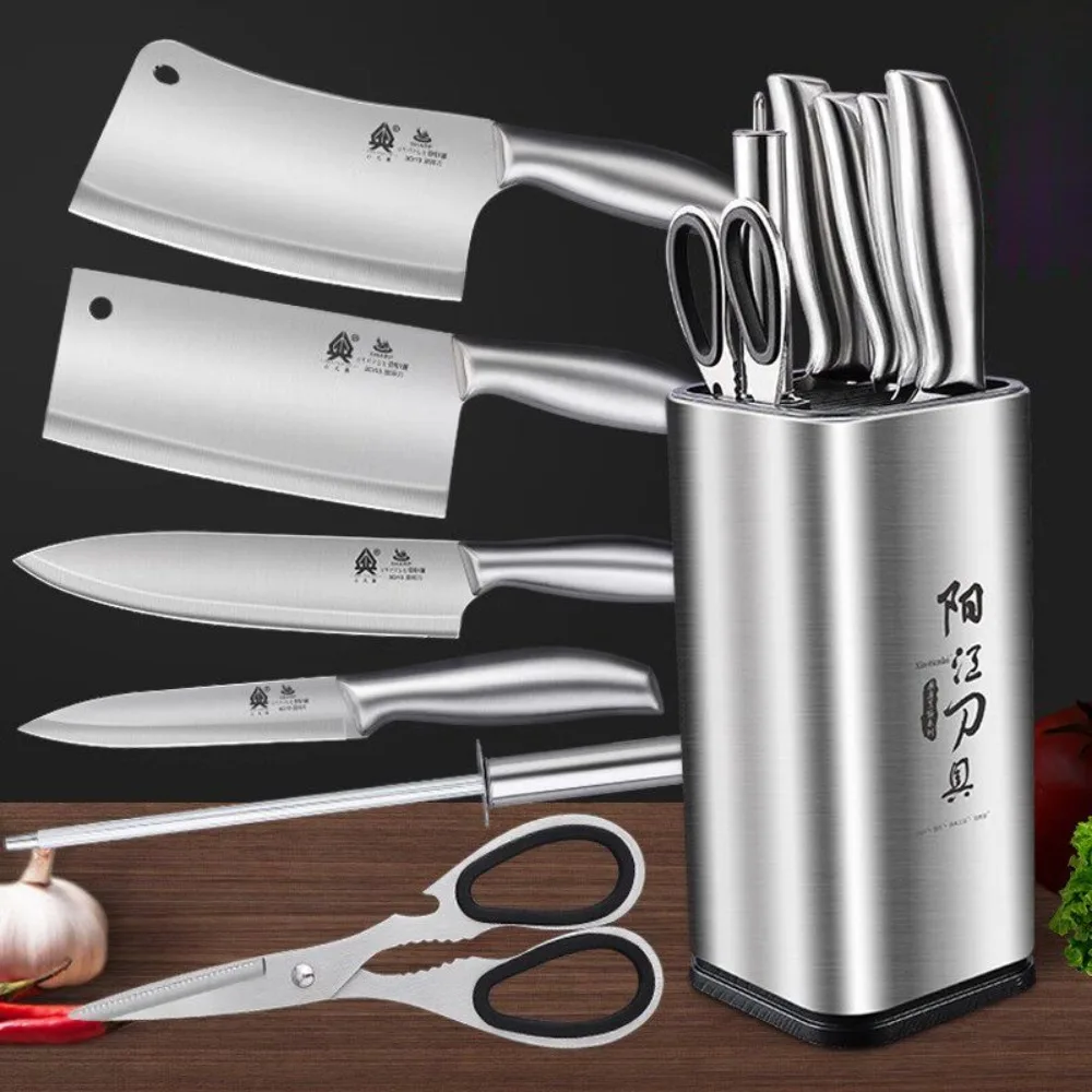 Kitchen Knives 1,7pcs Premium Stainless Steel Cleaver Set Includes Chef's Knife,Boning Knife,Fruit Knife,Knife Holder,Scissors