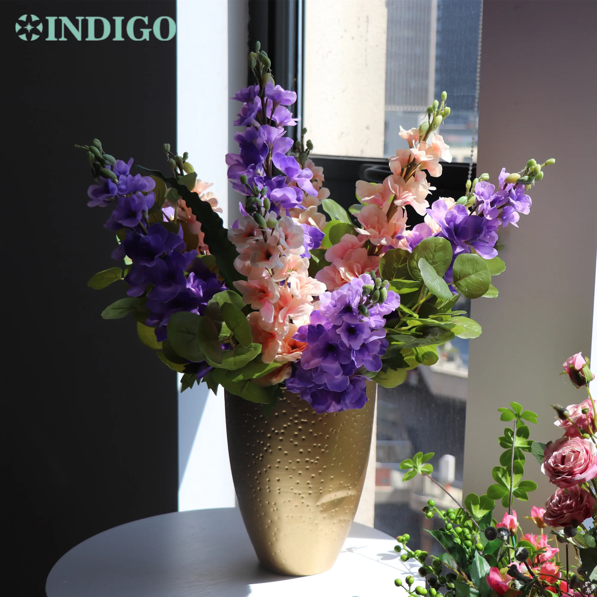 

INDIGO-Artificial Purple Delphinium Flower Decoration, Dining Table Centerpiece, Hyacinth, Flower Arrangment, 58CM Waterproof