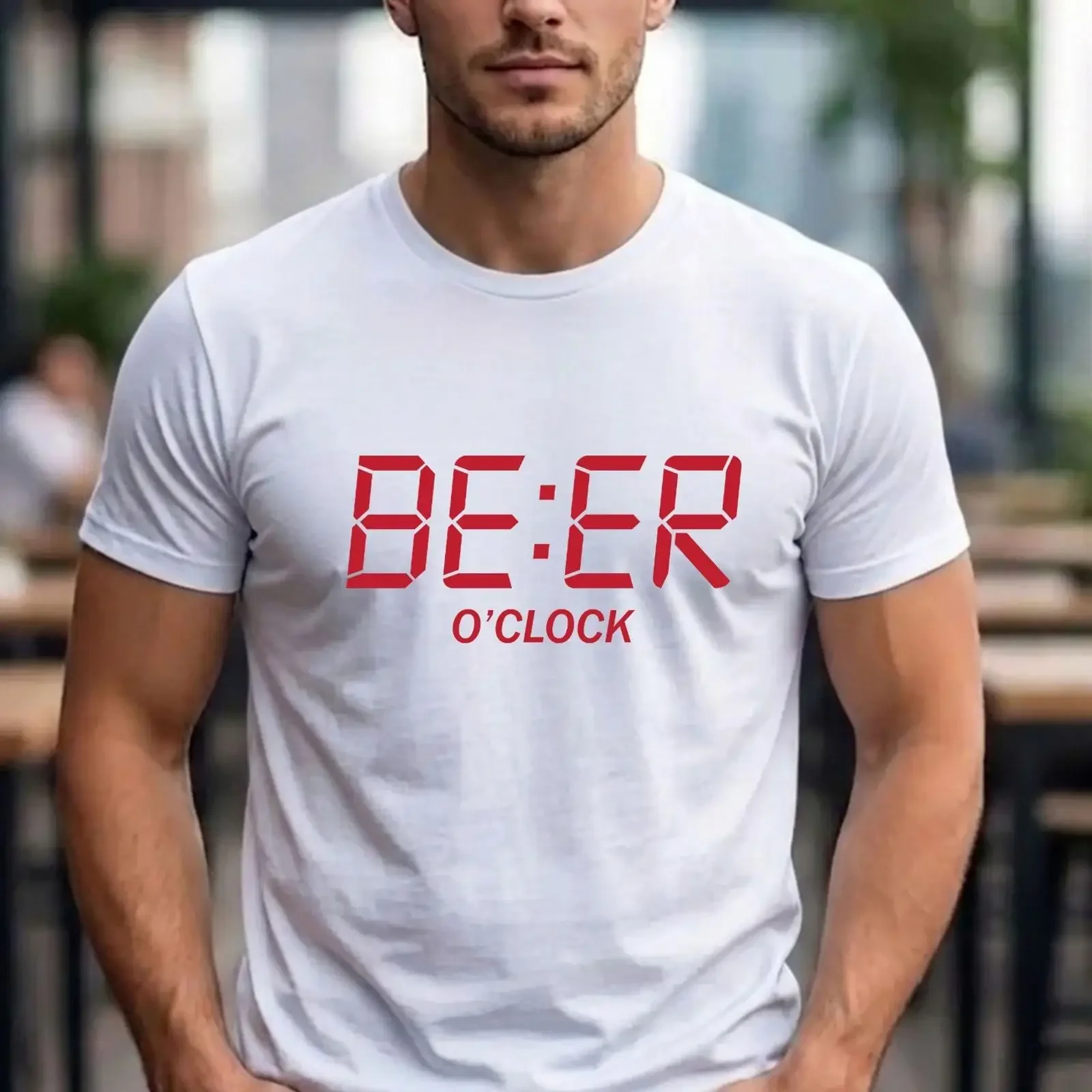 Funny Beer O'Clock T Shirt Digital Clock Sarcastic Lover  vintage Washed graphic streetwear Top For Everyday Wear Soft